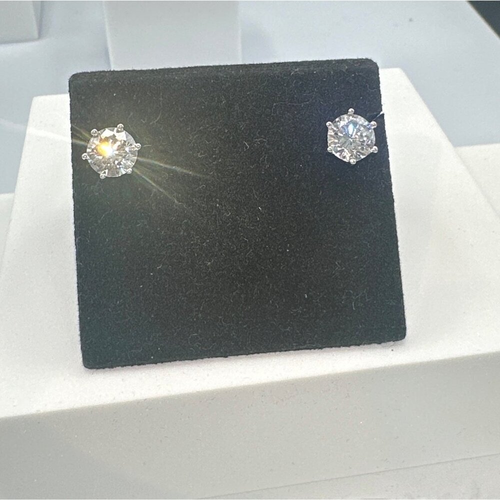 Sterling Silver Cubic Zirconia 2 CT Round Earrings - Picture 3 of 4